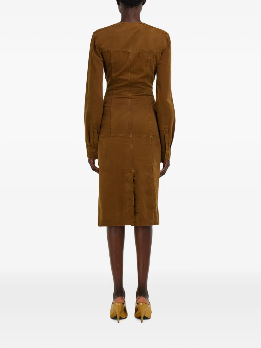 Ferragamo Gabardine midi-jurk met verwassen effect Bruin