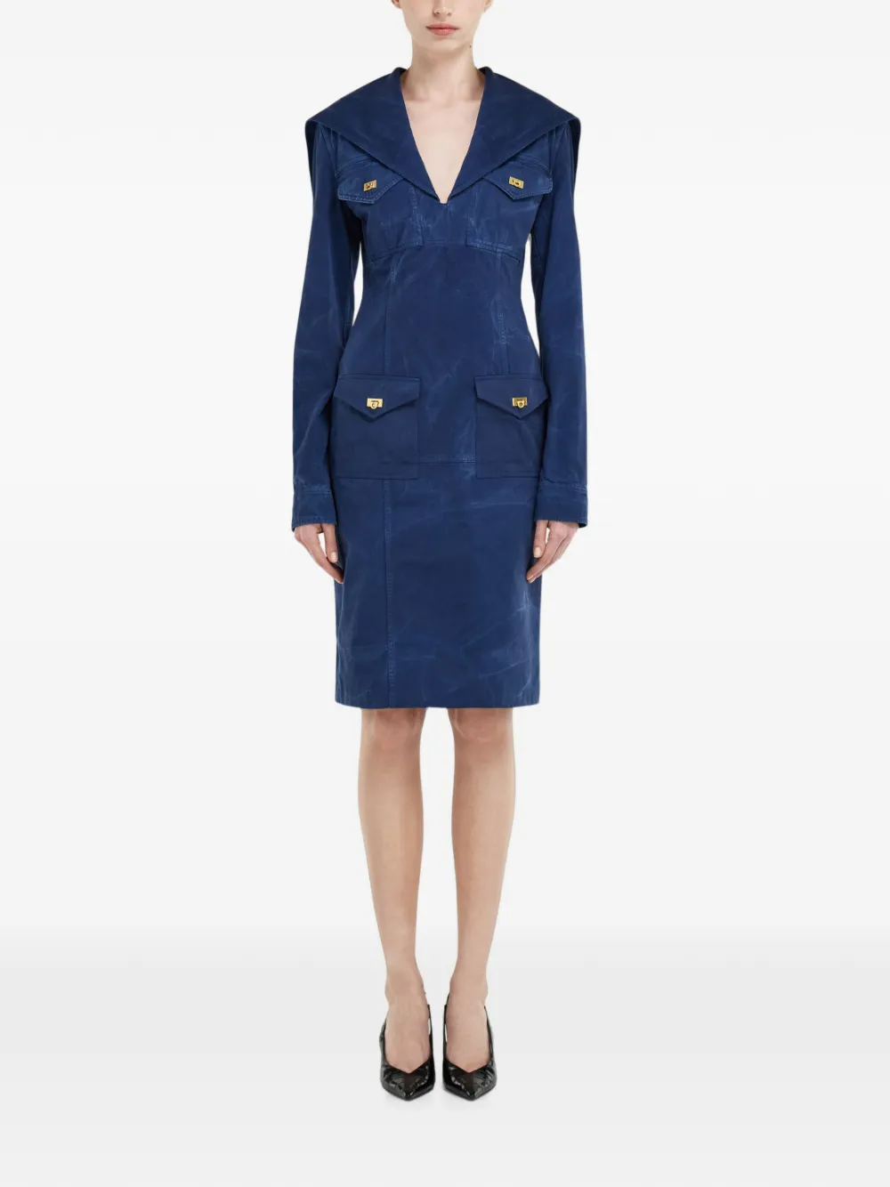 Ferragamo Gabardine jurk met wassing Blauw