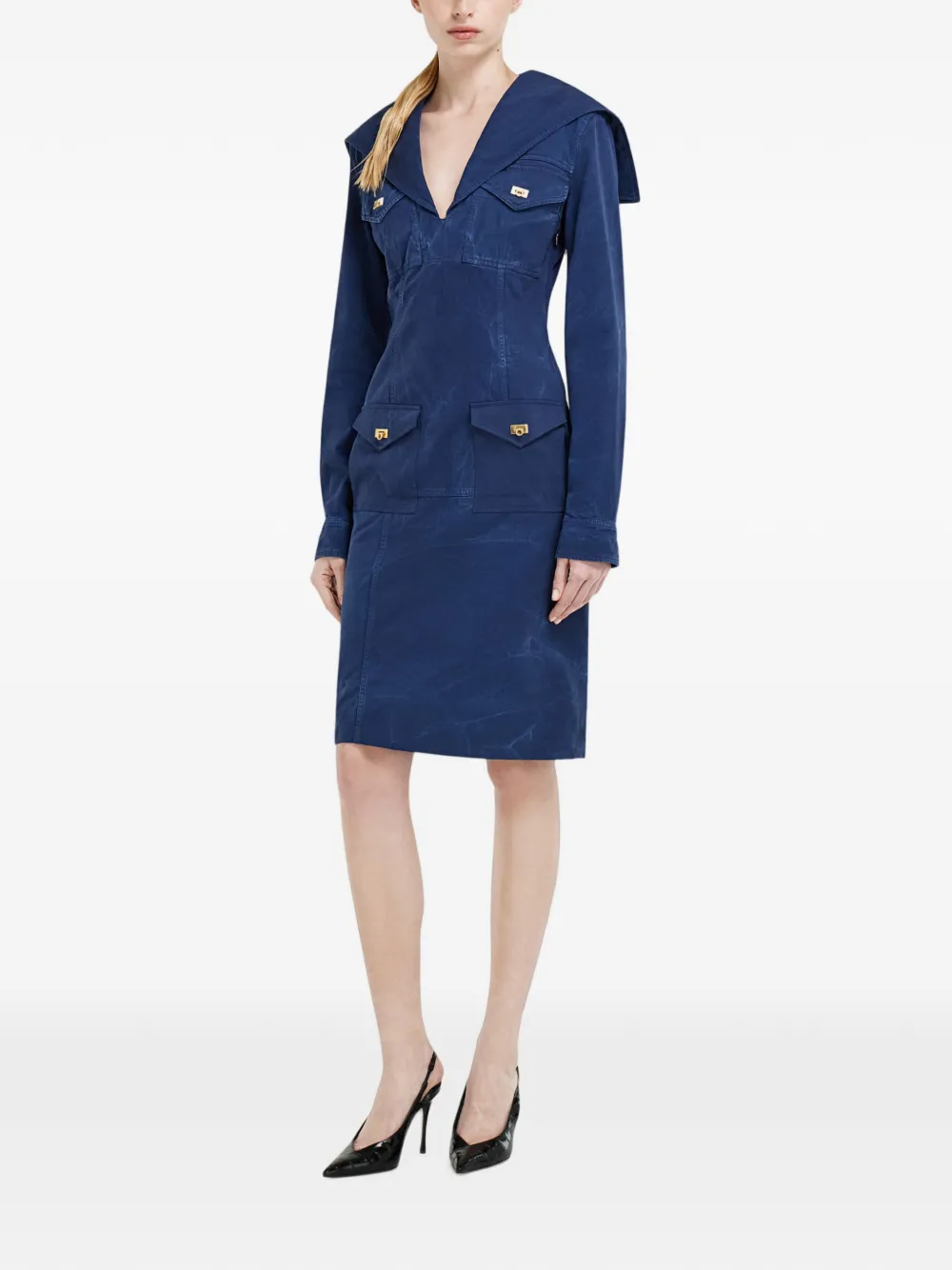 Ferragamo Gabardine jurk met wassing Blauw