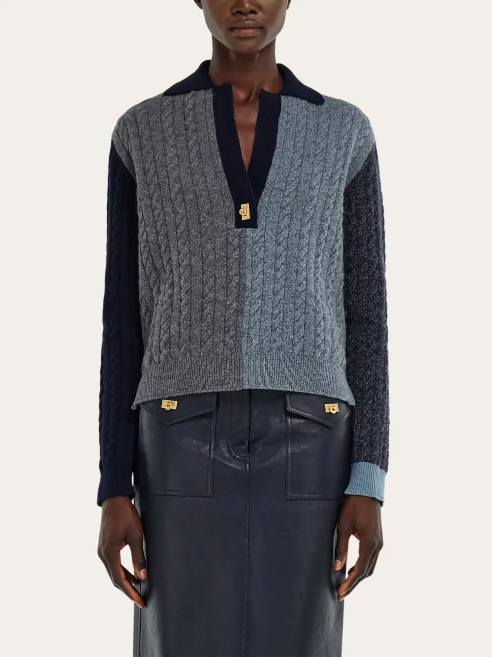 Ferragamo Kabelgebreid vest met Gancio-detail Grijs