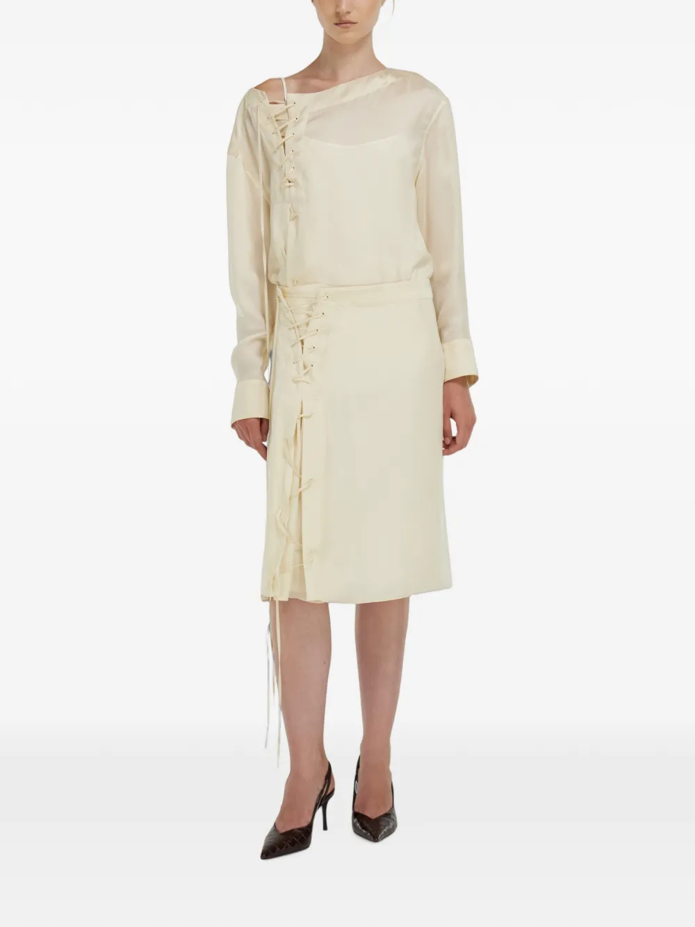 Ferragamo Satijnen rok met strikdetail Beige