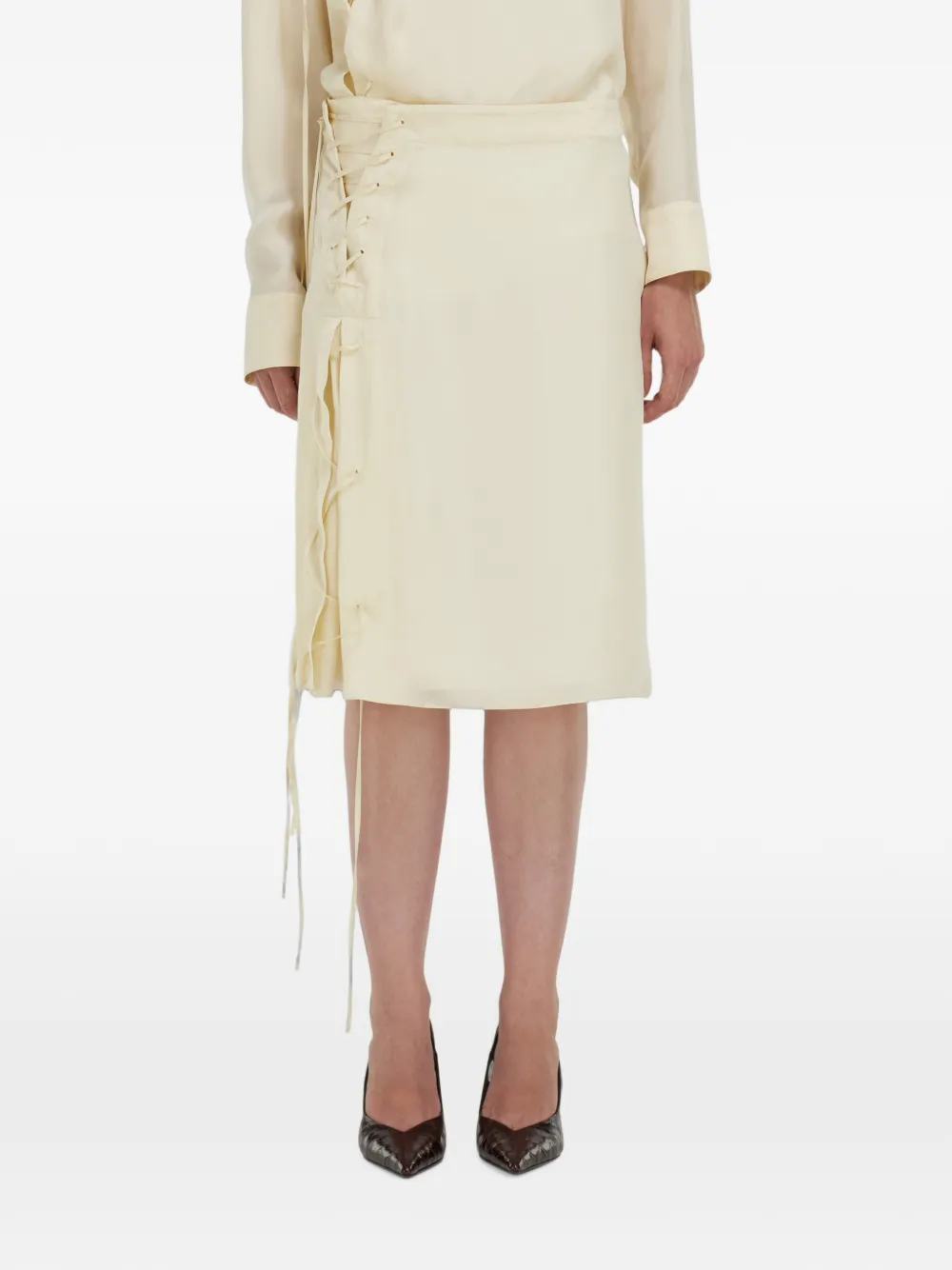 Ferragamo Satijnen rok met strikdetail Beige