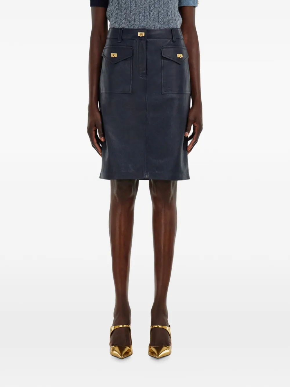 Ferragamo Hug midi-rok met gespdetail Blauw