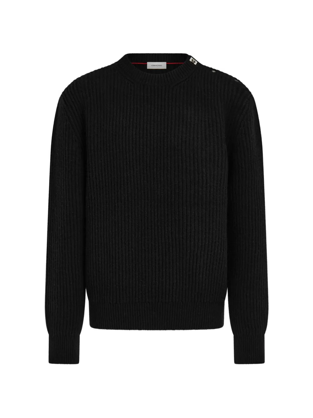 Ferragamo rib-knit crew-neck sweater with Hug buckle detail - Black
