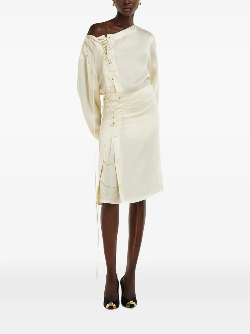 Ferragamo string tie detail blouse Beige
