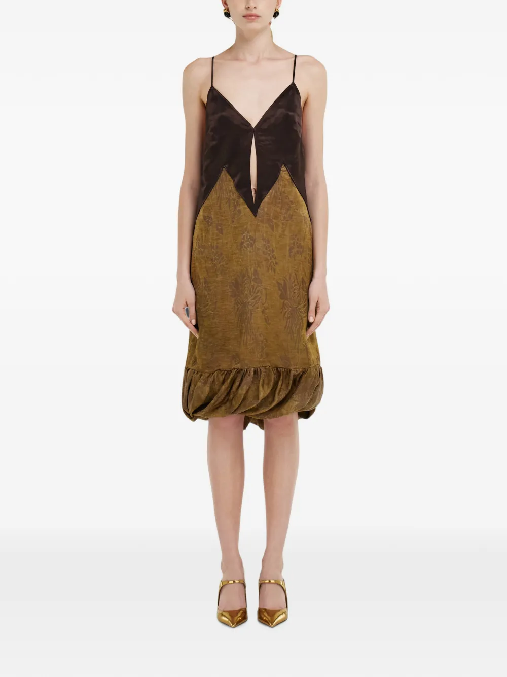 Ferragamo Slip-midi-jurk met bloemenpatroon Bruin