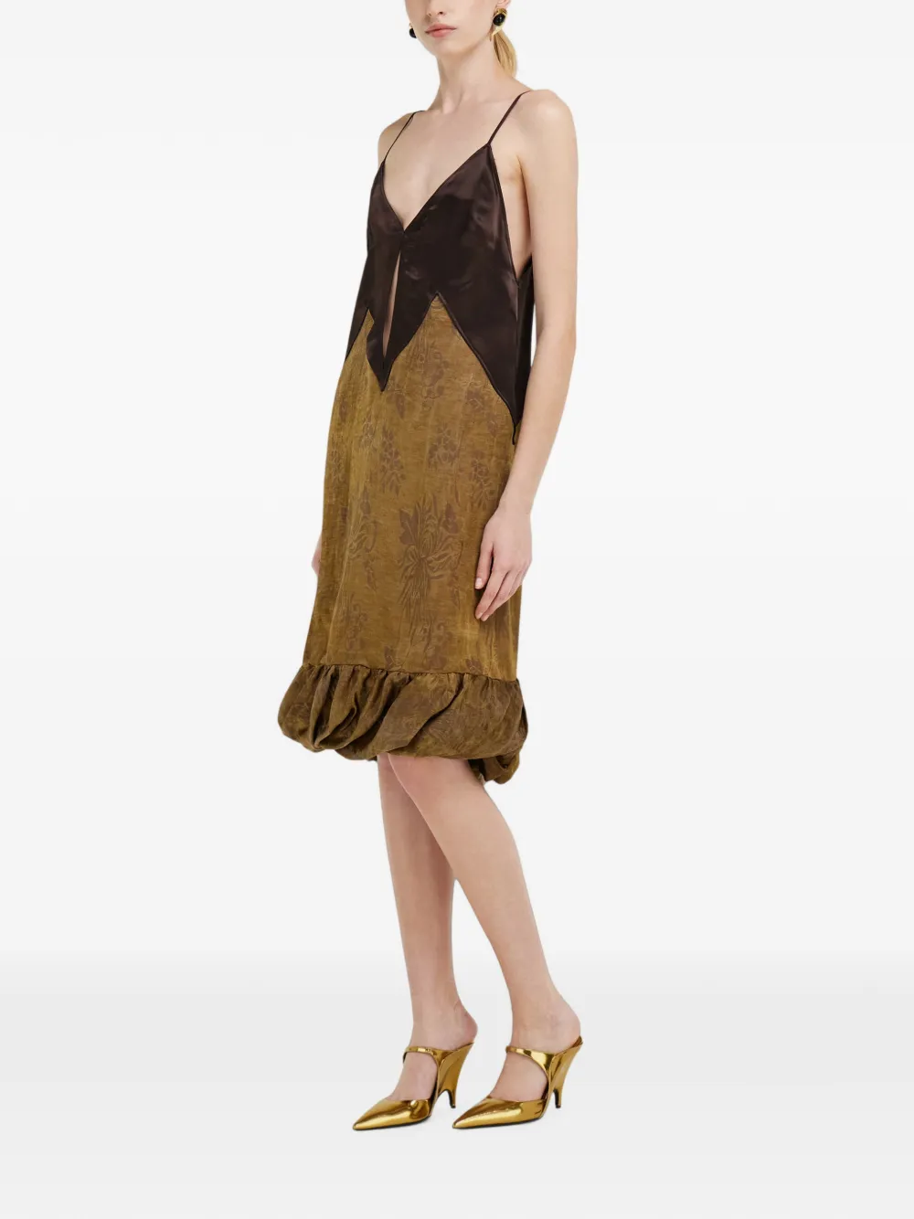 Ferragamo Slip-midi-jurk met bloemenpatroon Bruin