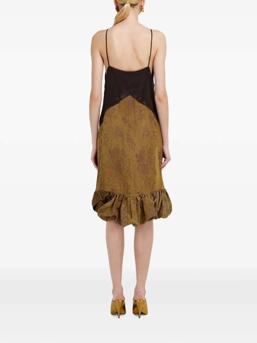 Ferragamo Slip-midi-jurk met bloemenpatroon Bruin