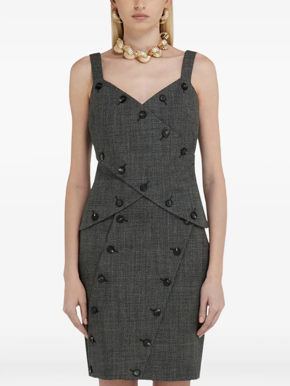 Ferragamo wool vest top with button detail Grijs