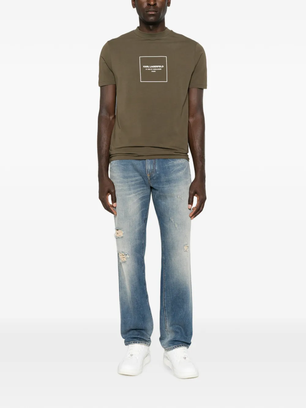 Karl Lagerfeld logo-print crew-neck cotton T-shirt Groen