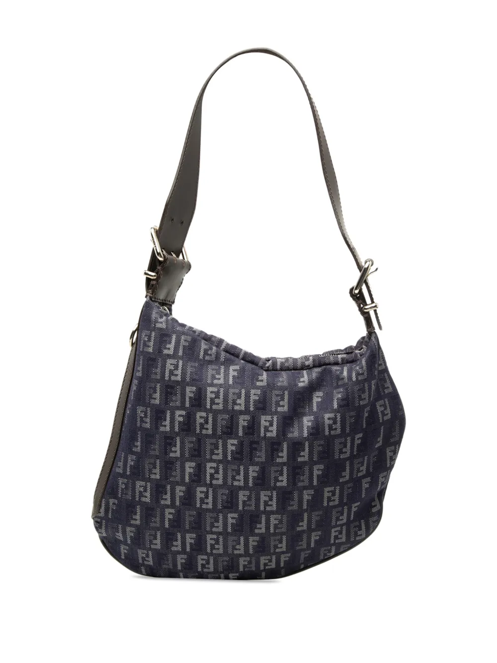 Pre-owned Fendi 2000-2017 Zucchino Denim Oyster Shoulder Bag In Blue
