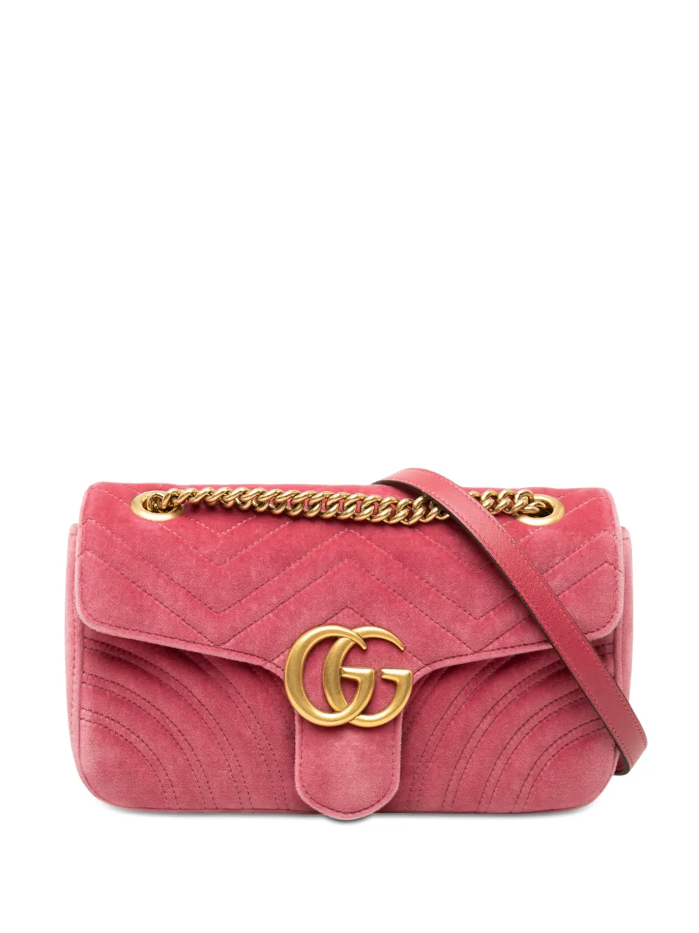 Pre-owned Gucci 2000-2015 Medium Gg Marmont Matelasse Velvet Shoulder Bag In Pink