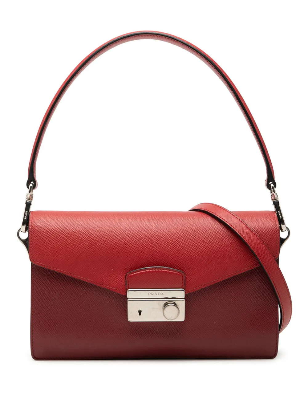 Prada Pre-Owned 2013-2026 Mini Saffiano Lux Sound Lock satchel - Rosso