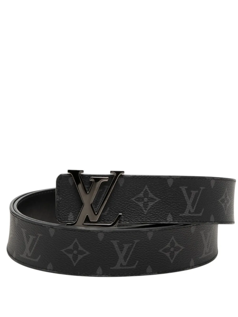 Pre-owned Louis Vuitton 2021 Monogram Eclipse Lv Initiales Reversible Belt In Black