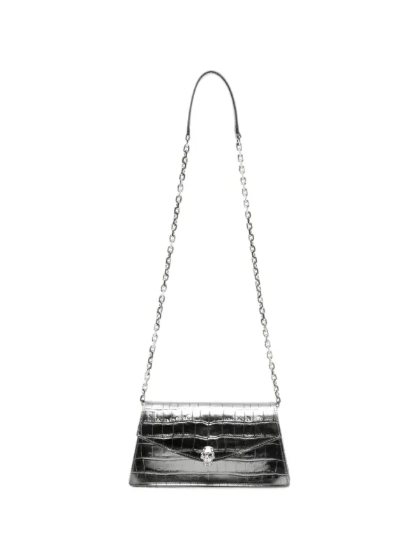 Alexander McQueen Skull Mini Shoulder Bag in Dark Silver in Grey