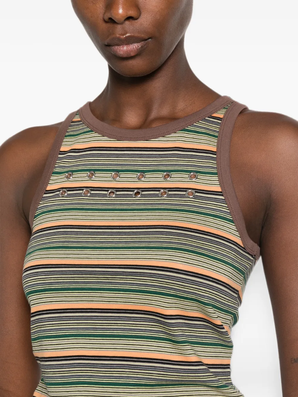 Marni Gestreepte tanktop verfraaid met ringlets Beige