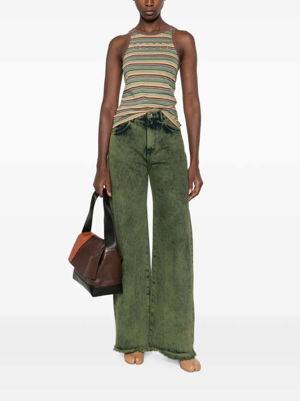 Marni Gestreepte tanktop verfraaid met ringlets Beige