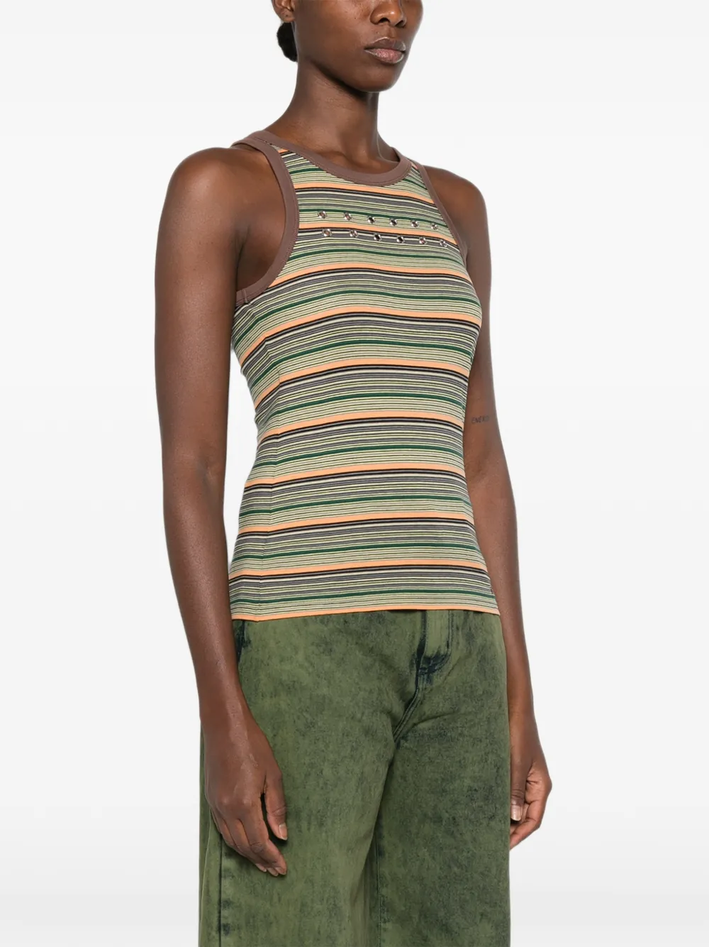 Marni Gestreepte tanktop verfraaid met ringlets Beige