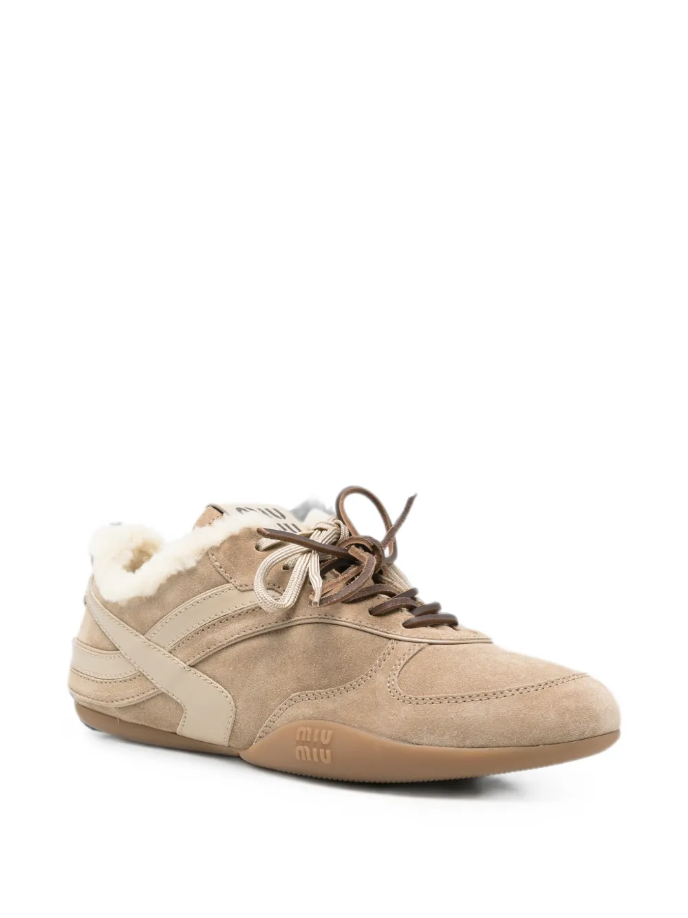 Miu shearling-trim low-top sneakers Beige