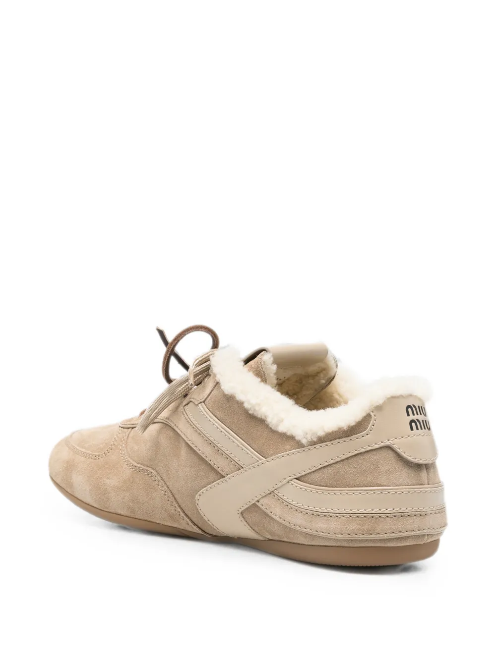 Miu shearling-trim low-top sneakers Beige