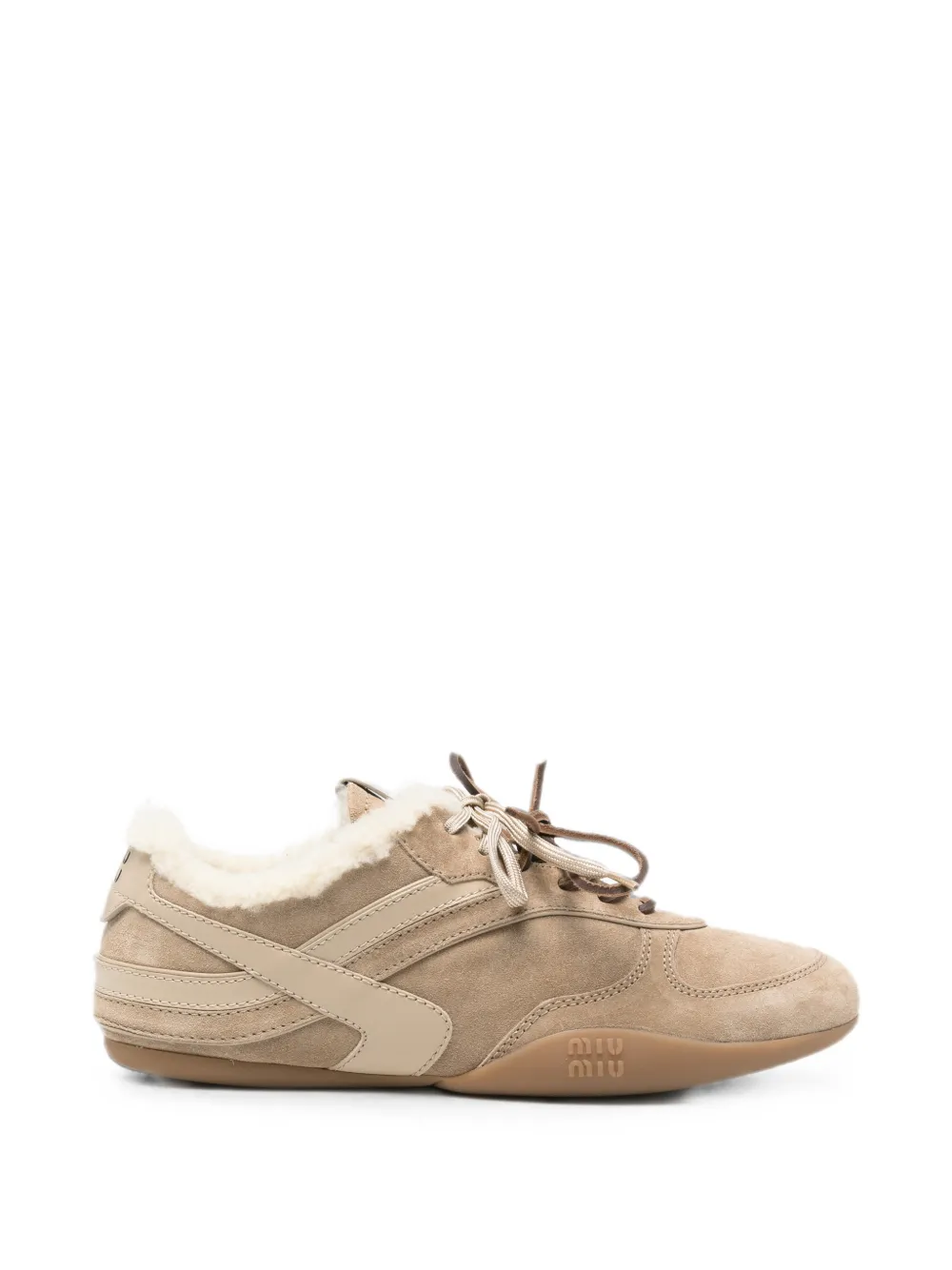 Miu shearling-trim low-top sneakers Beige