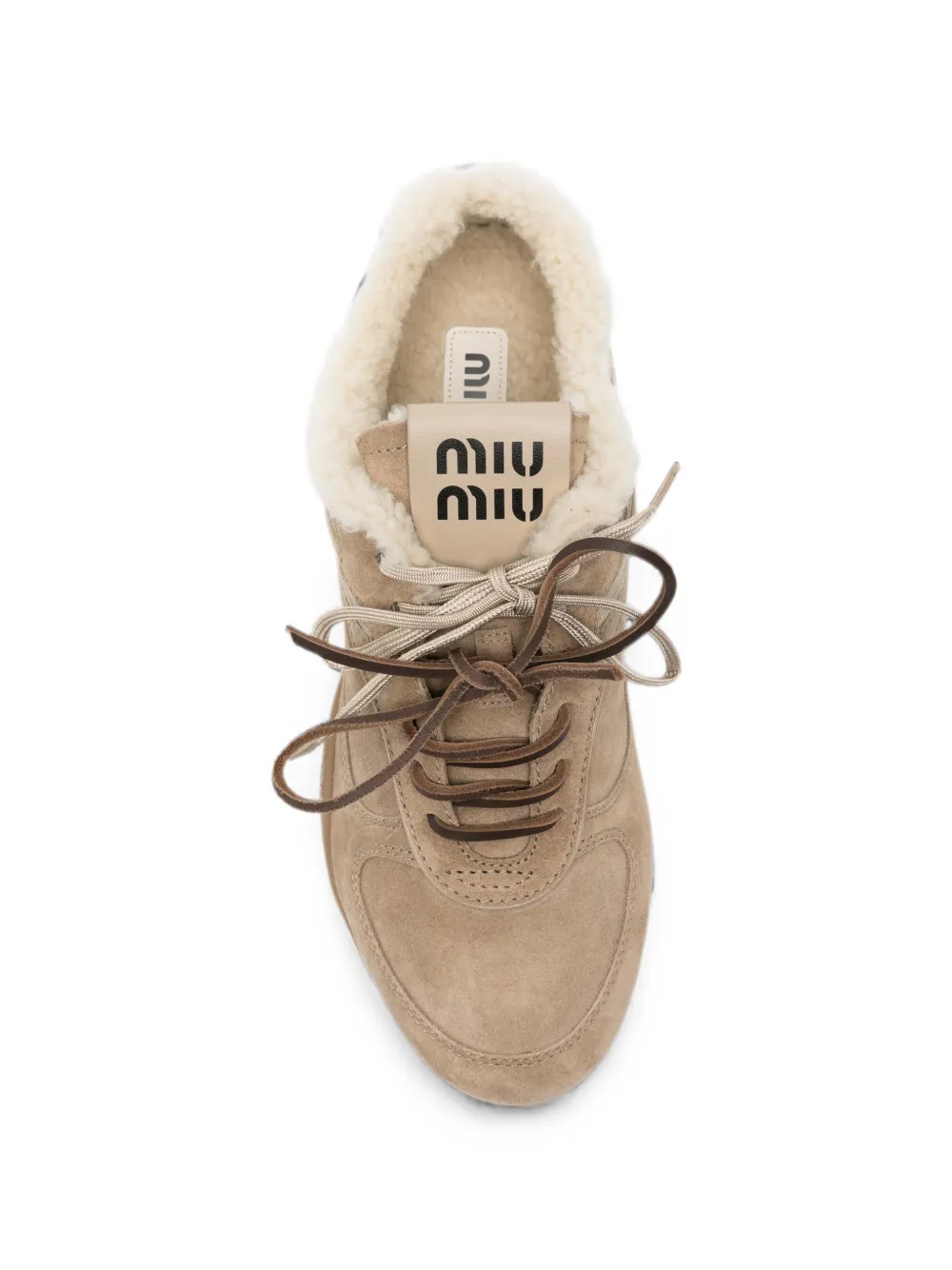 Miu shearling-trim low-top sneakers Beige