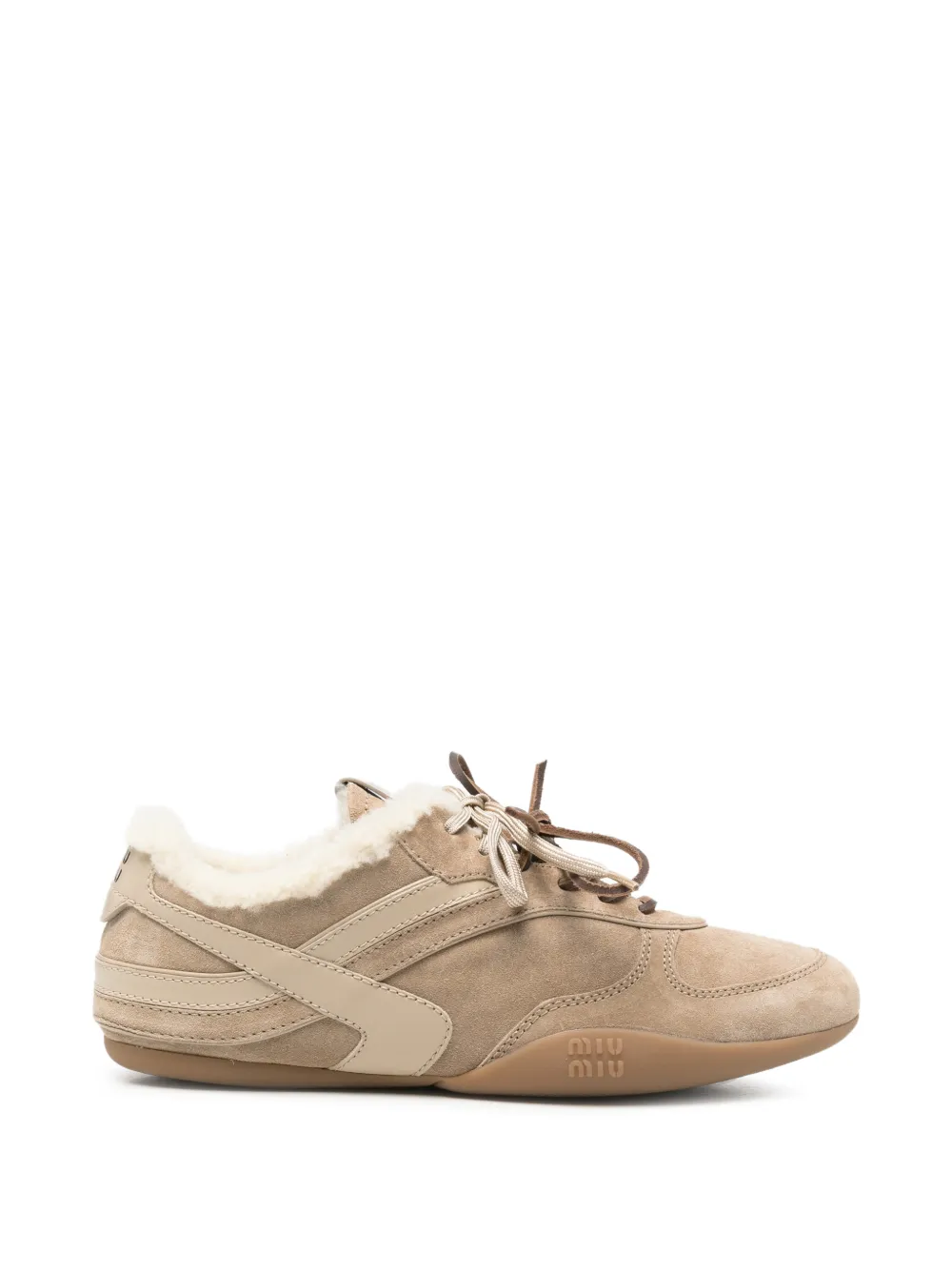 Miu shearling-trim low-top sneakers Beige