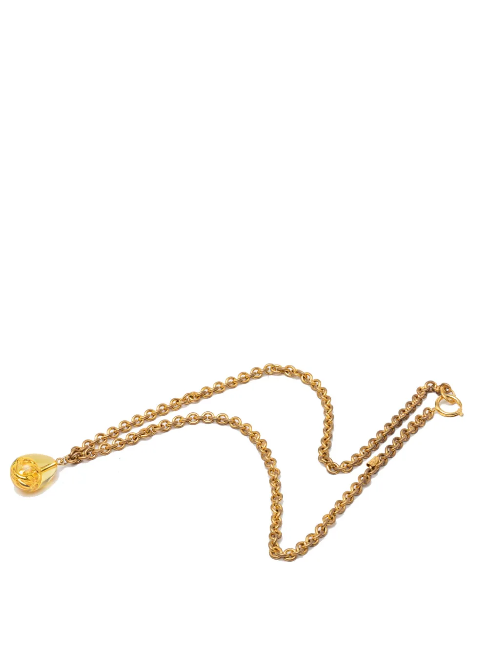 Pre-owned Chanel 1970-1980 Cc Gold Plated Resin Teardrop Pendant Necklace Costume Necklace