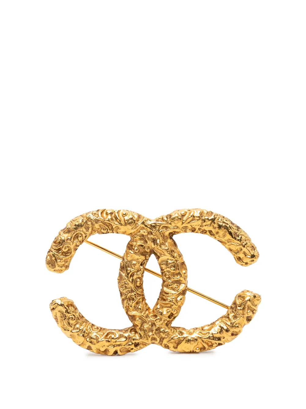 CHANEL Pre-Owned 2003 CC Gold Plated Baroque Embossed Brooch costume brooch - Oro