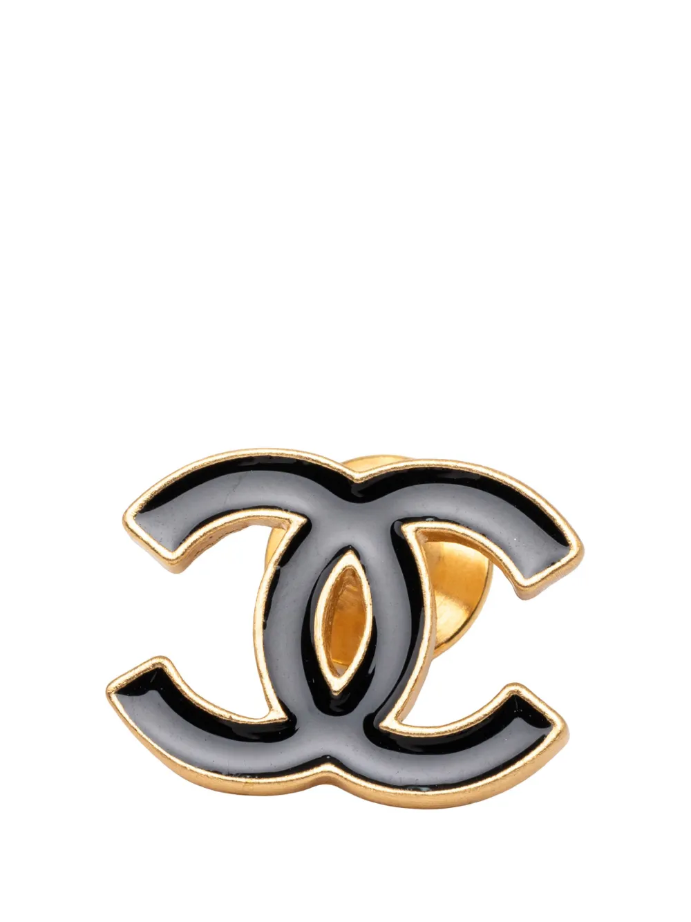 CHANEL Pre-Owned 2002 CC Enamel Gold Plated Brooch costume brooch - Nero