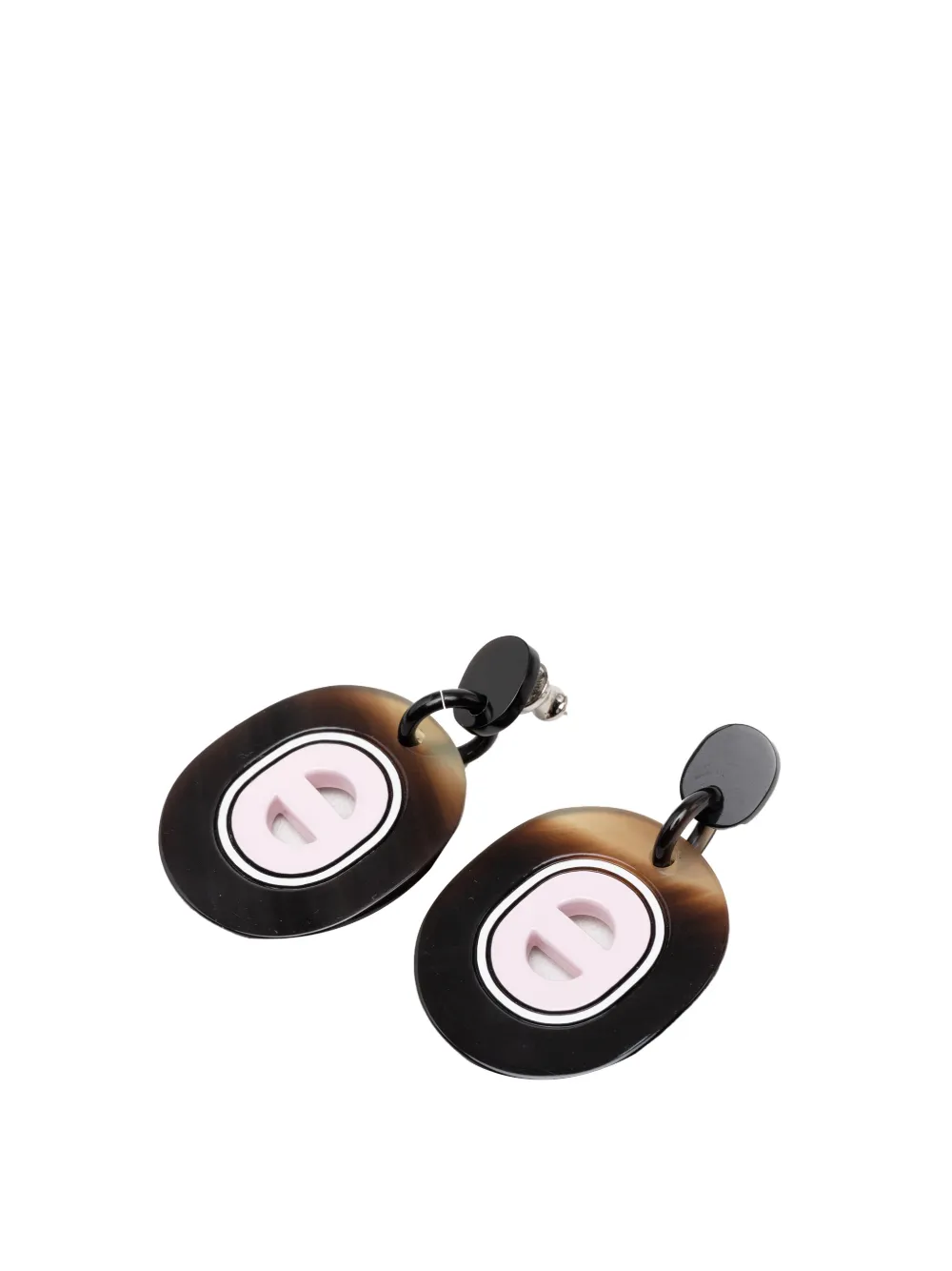 Hermès Pre-Owned 20th Century Buffalo Horn Lacquered and Palladium Plated Fidelio Village Drop Bullet Back Earrings costume earrings - Black