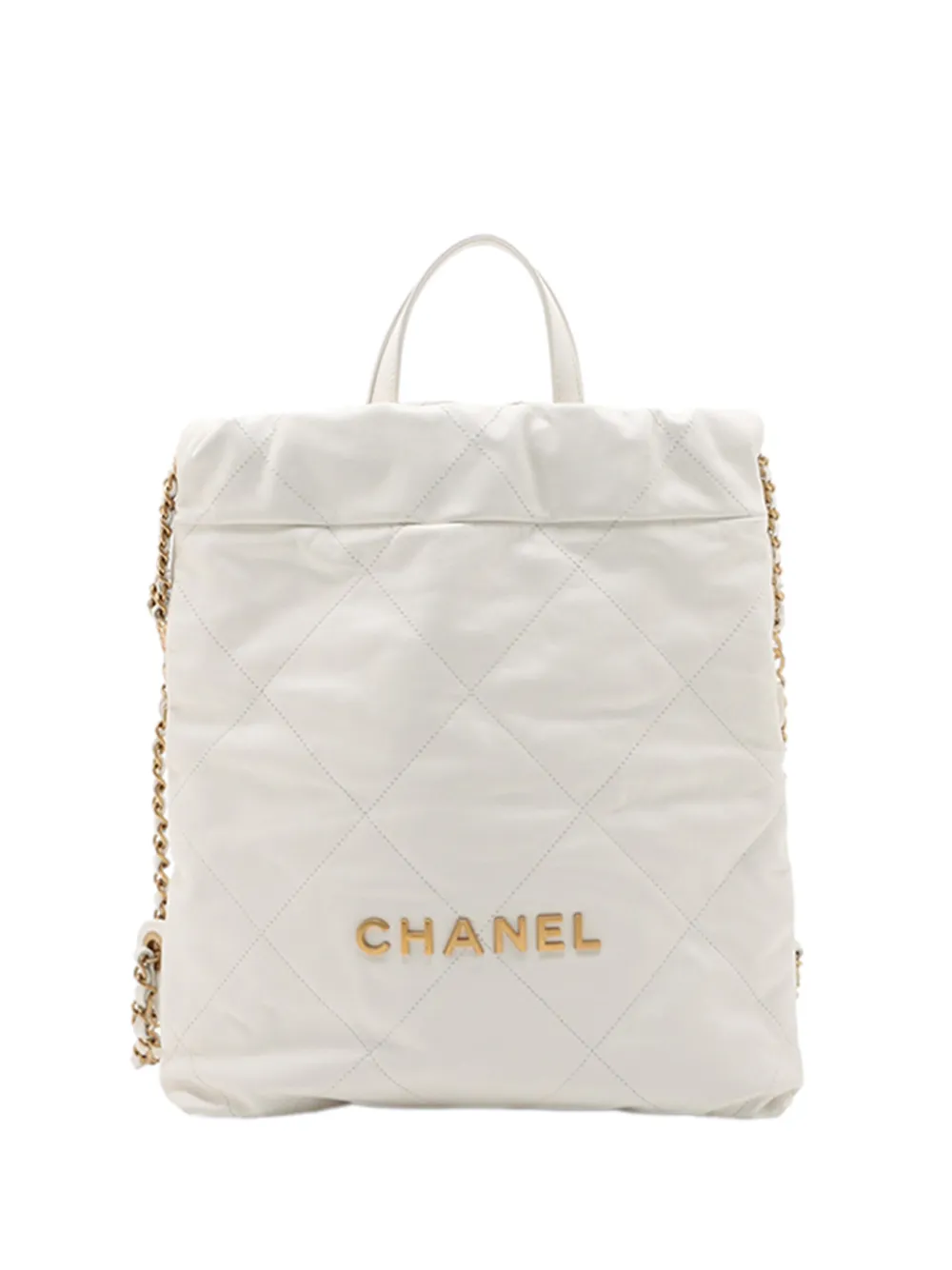 Pre-owned Chanel 2021-2026 Shiny Calfskin 22 Drawstring Backpack In White