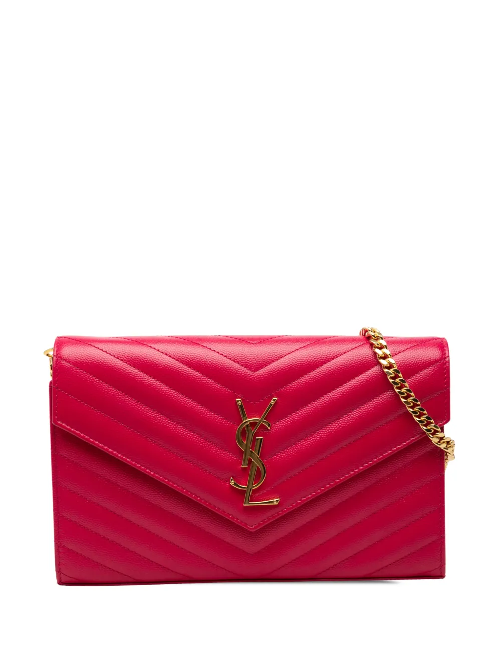 Saint Laurent Pre-Owned 2017 Grain De Poudre Chevron Monogram Envelope Chain Wallet crossbody bag - Rosa