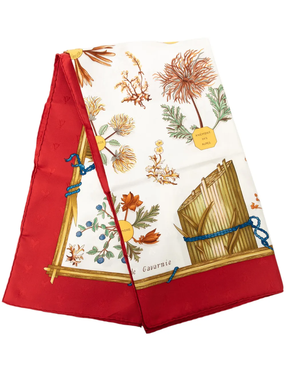 Pre-owned Hermes 1990-2000 Herbier De Gavarnie Silk Scarf 90 Scarves In Red