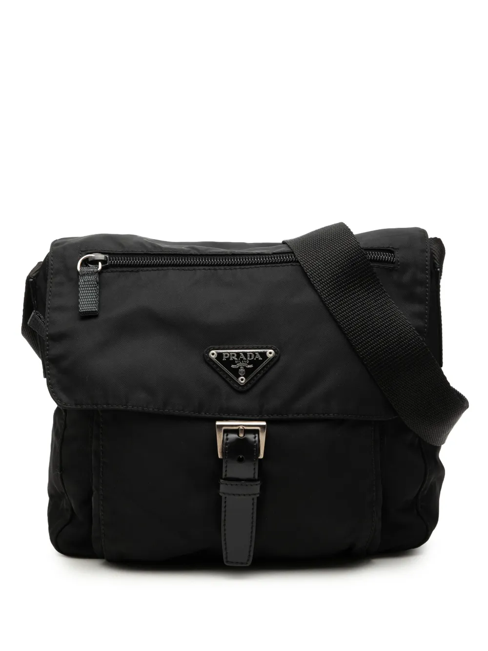 Pre-owned Prada 2000-2013 Tessuto Zip Buckle Messenger Bag Crossbody Bag In Black