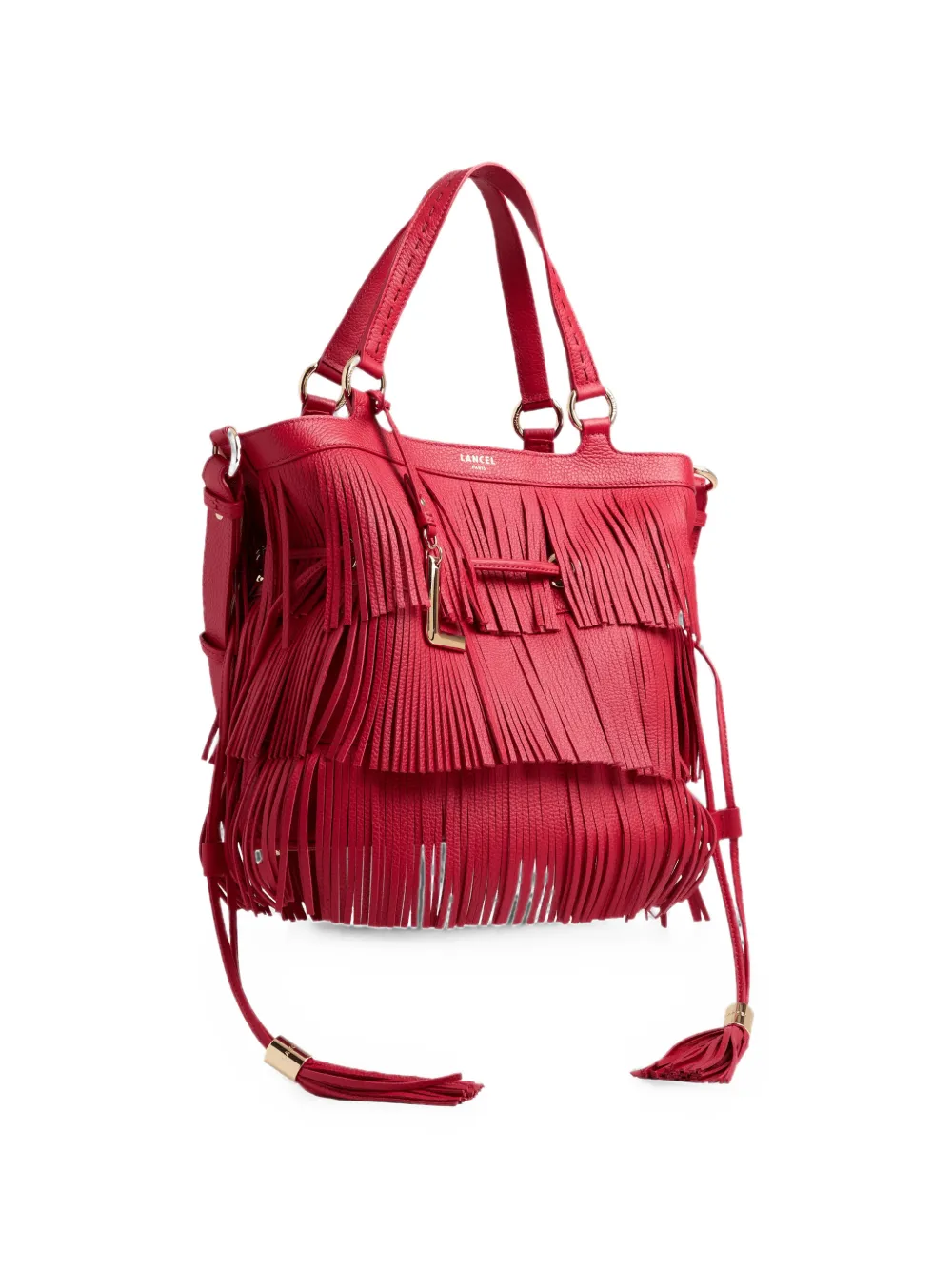 Lancel Premier Flirt fringed leather bucket bag Rood