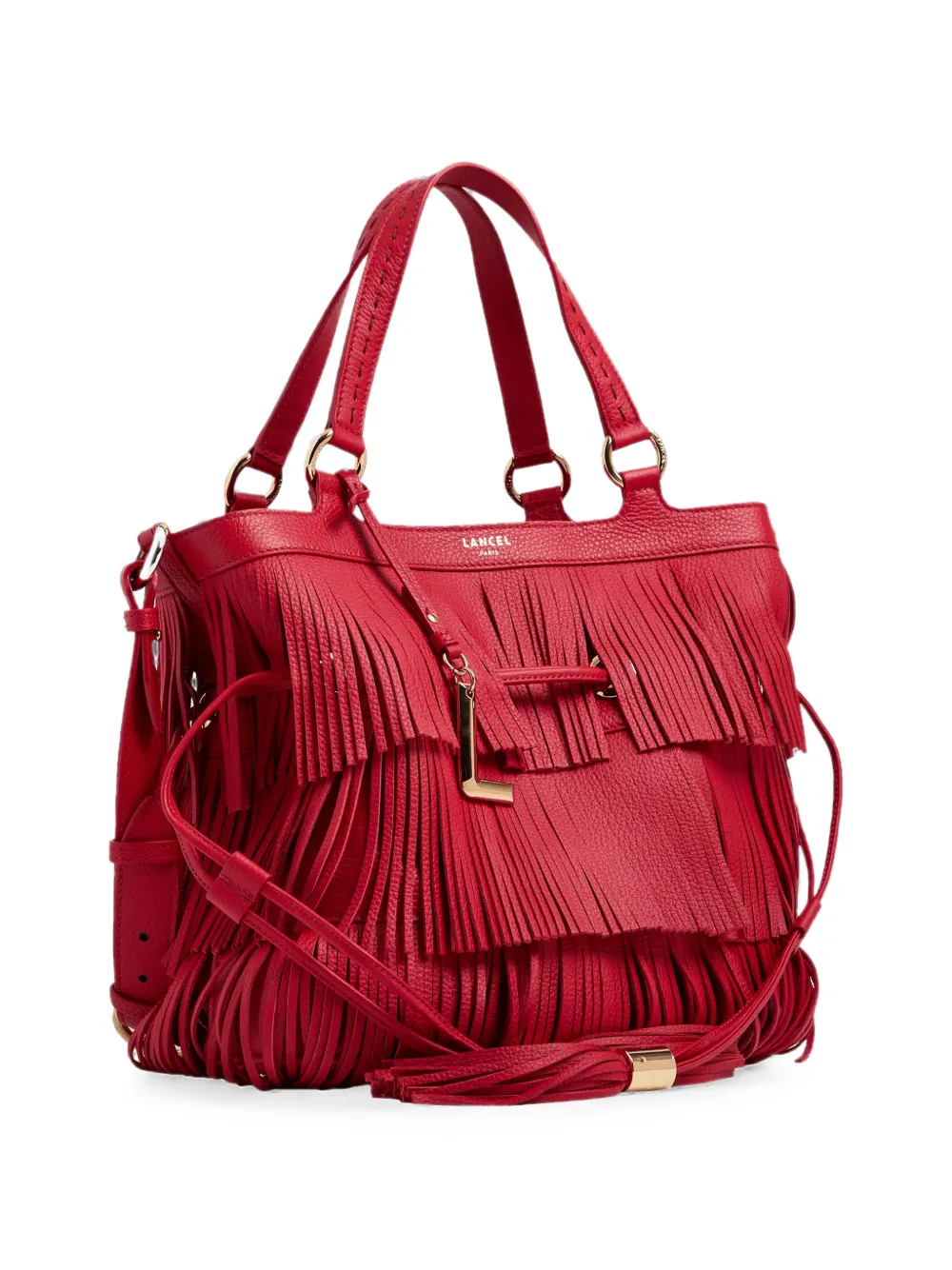 Lancel Premier Flirt fringed leather bucket bag Rood