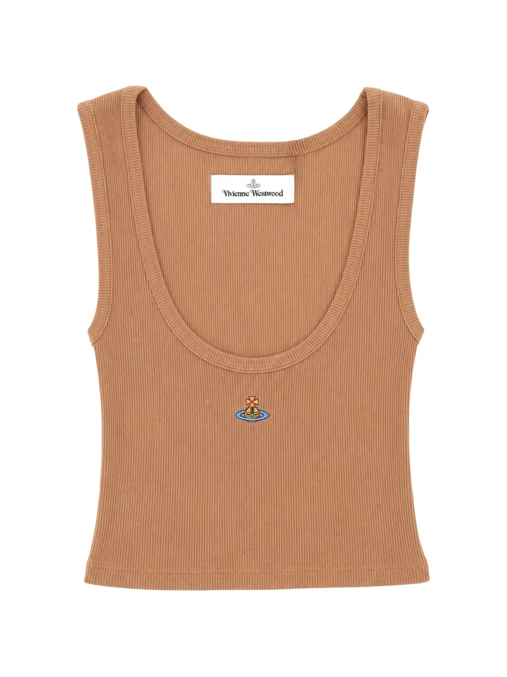 Vivienne Westwood Orb-embroidered Ribbed-knit Top In Neutrals