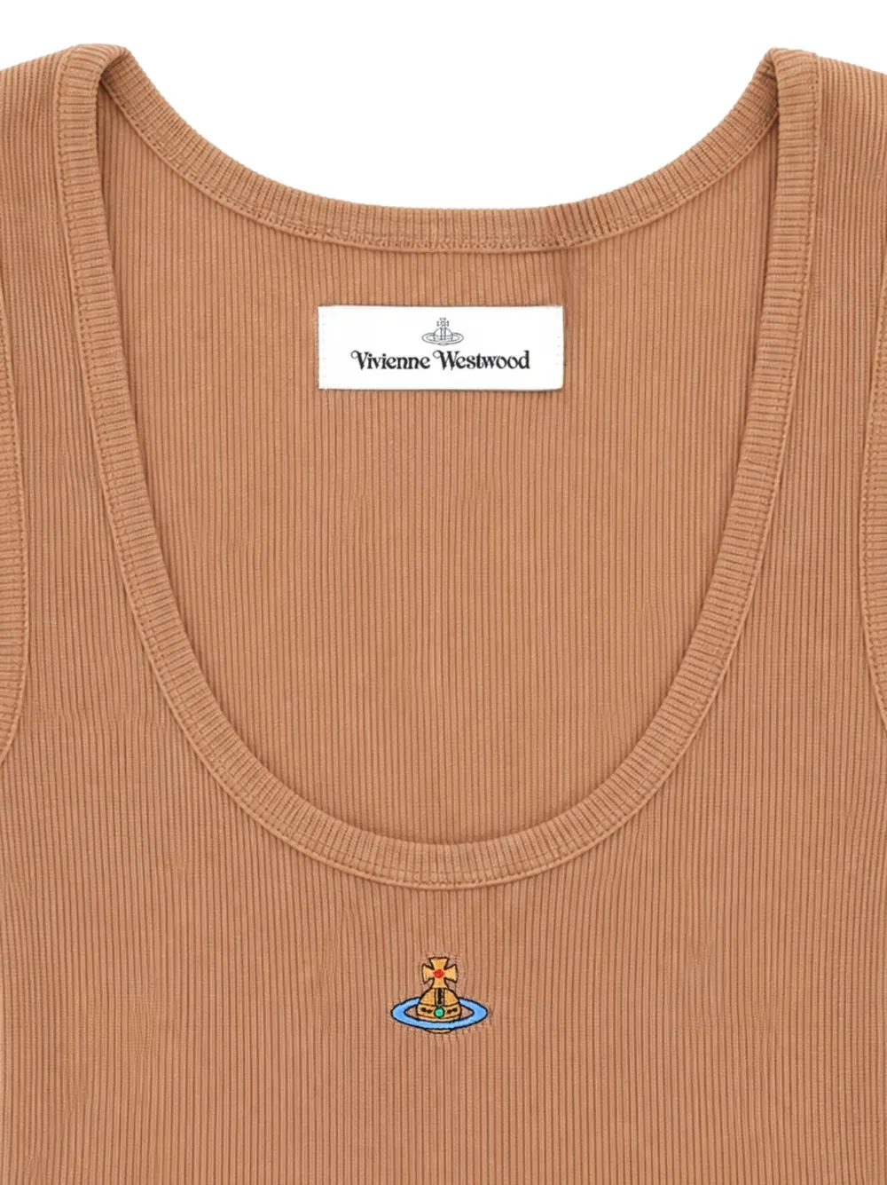 Vivienne Westwood Geribbelde top met Orb-borduurwerk Beige