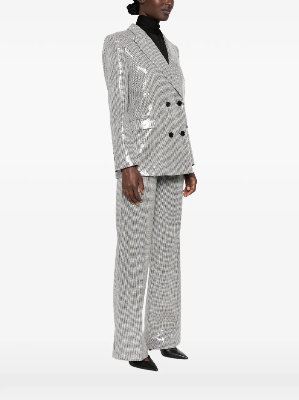 ERMANNO FIRENZE Blazer verfraaid met pailletten en pied-de-poule-print Grijs