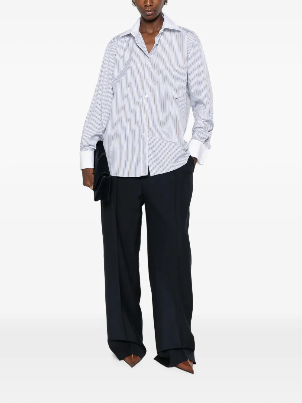 Prada Gestreept shirt met contrasterende kraag Blauw