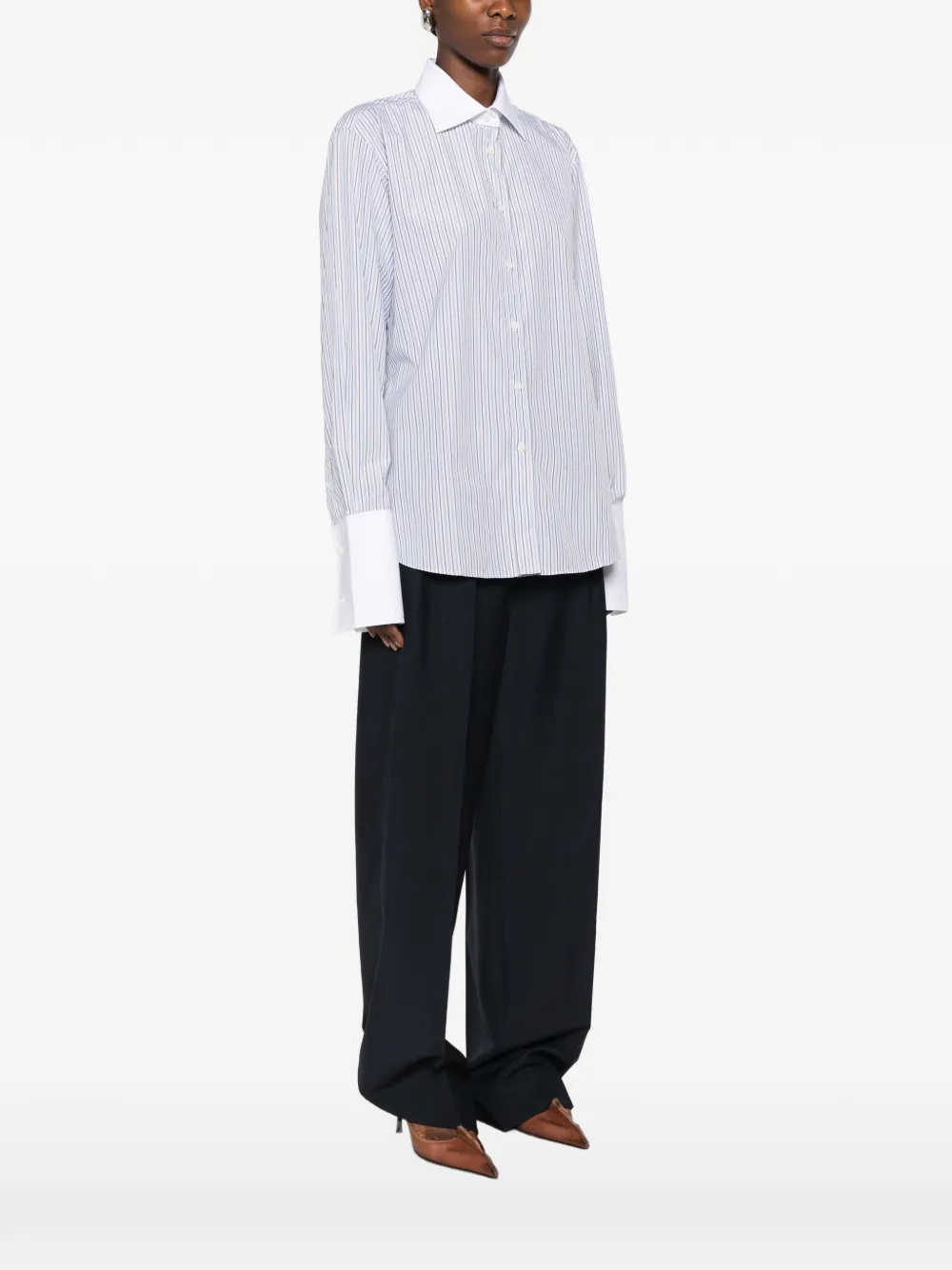 Prada Gestreept shirt met contrasterende kraag Blauw