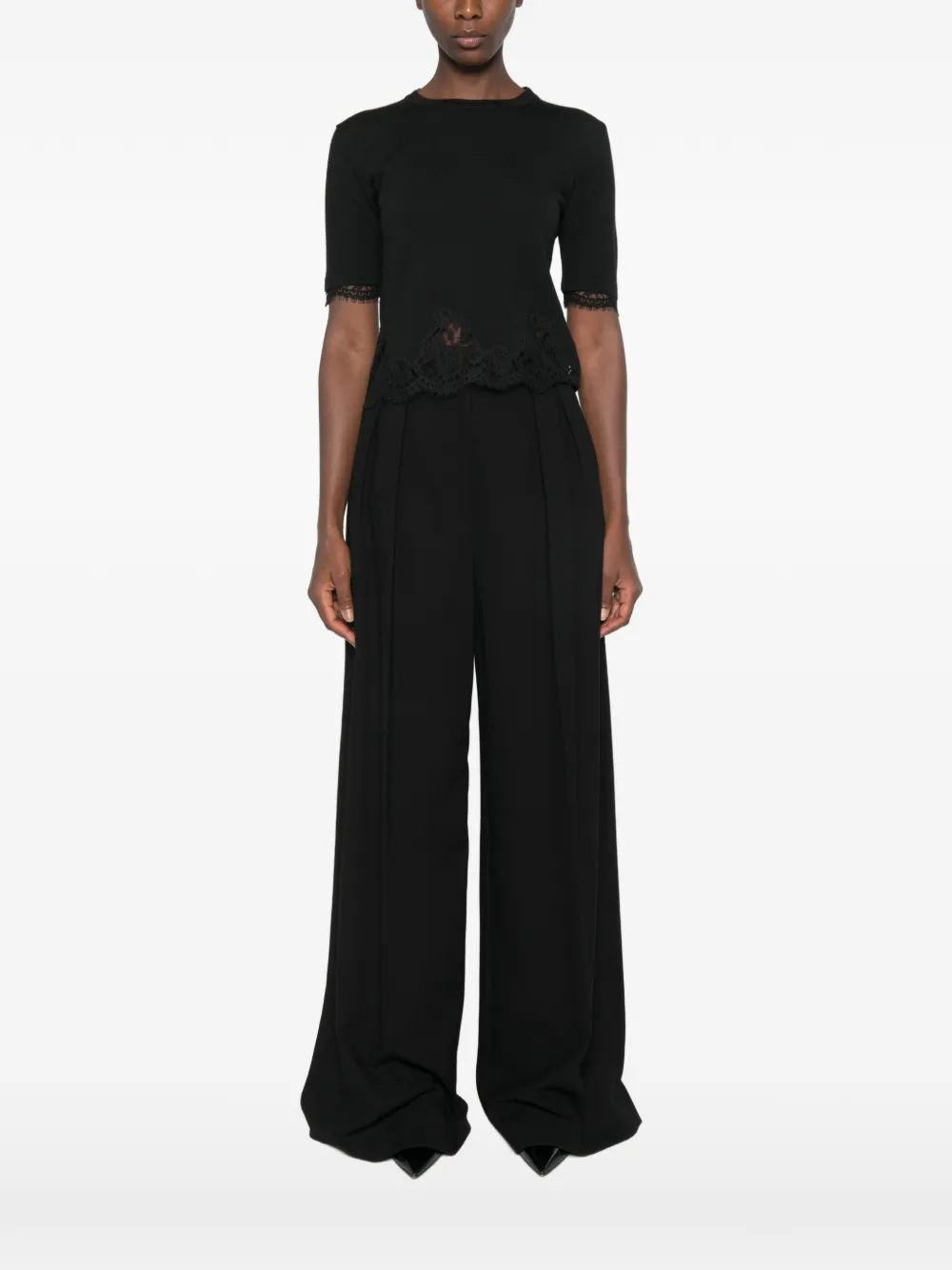 Ermanno Scervino T-shirt met kanten afwerking en korte mouwen Zwart
