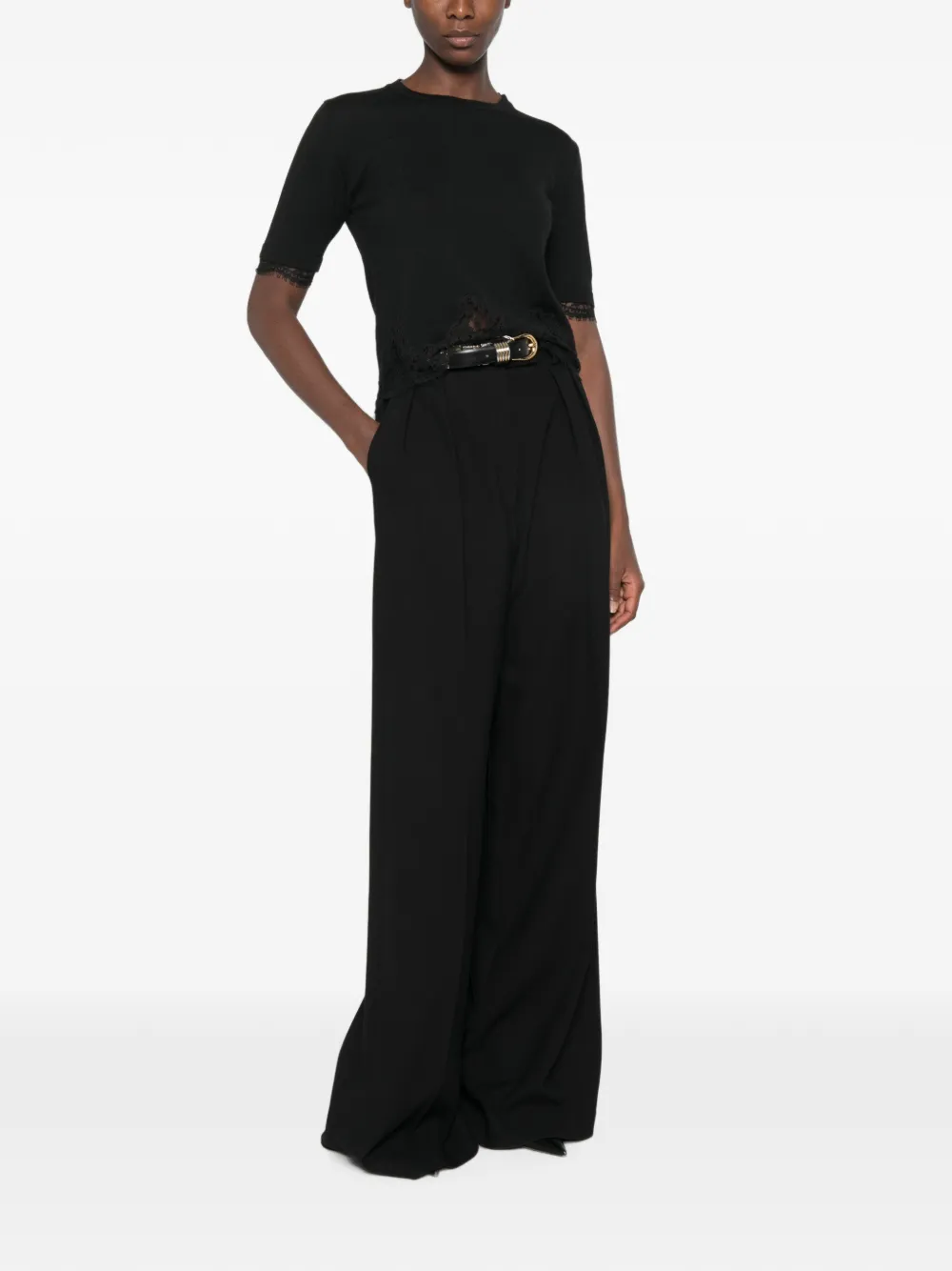 Ermanno Scervino T-shirt met kanten afwerking en korte mouwen Zwart