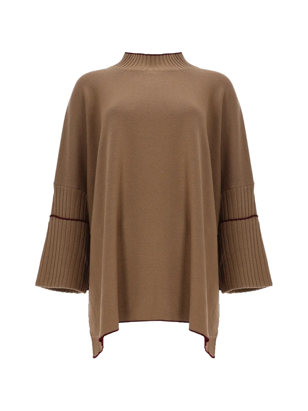 Herno Ribbed-knit Panelled Poncho In Brown