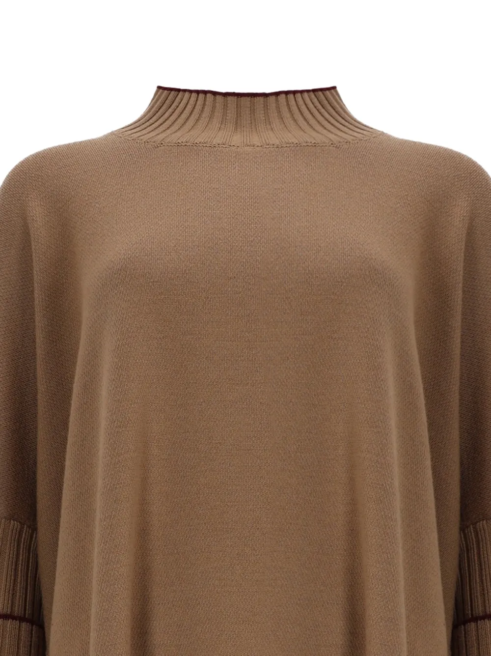 Herno Ribgebreide poncho met vlakken Bruin