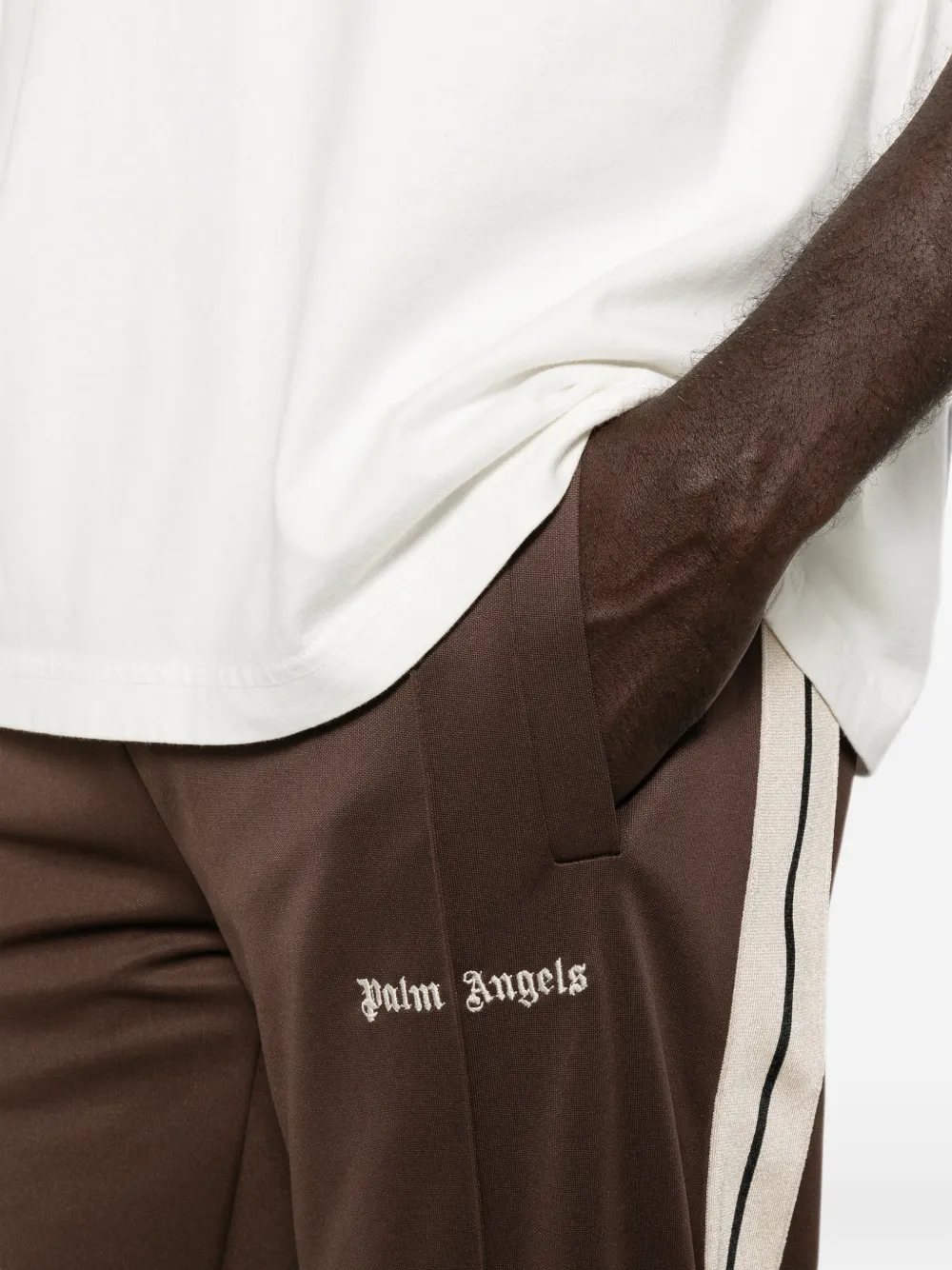 Palm Angels Trainingsbroek met geborduurd logo en zijstreep Bruin