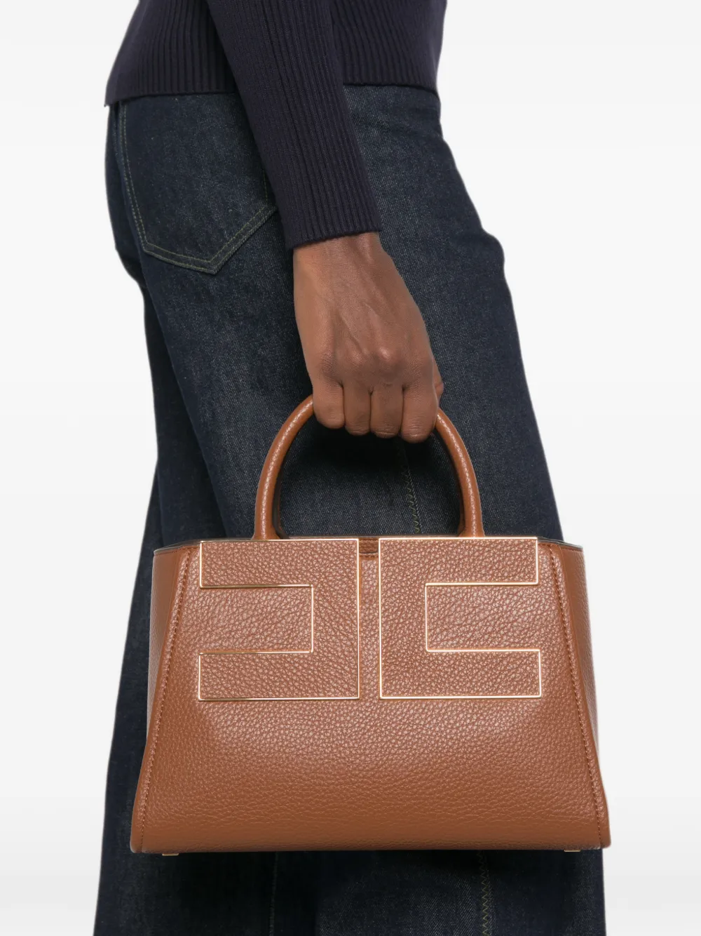 Elisabetta Franchi Shopper met logoplakkaat Bruin