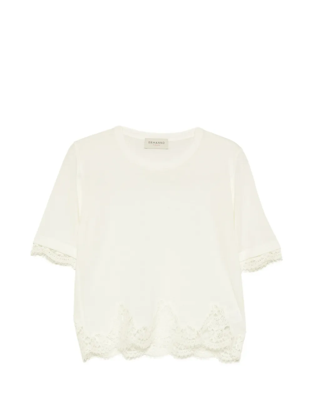 ERMANNO FIRENZE short-sleeve lace-trim top - Nude