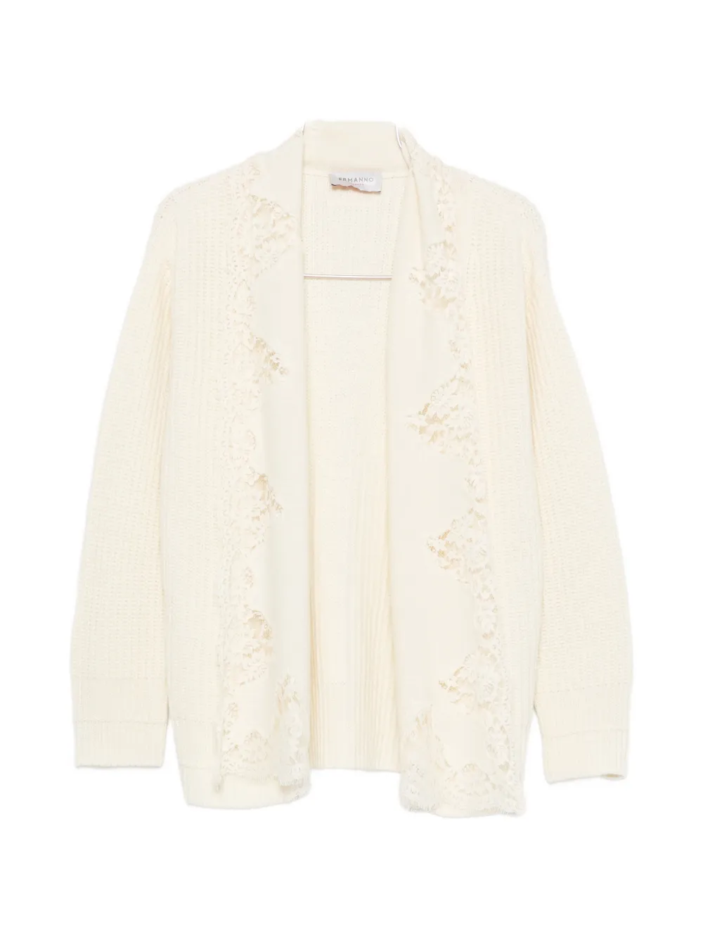 ERMANNO FIRENZE lace-trim ribbed-knit cardigan - Bianco